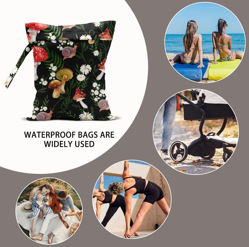 BQXH Cat Lover Gifts, 2Pcs Mushroom Cat Print Wet Bags, Wet Dry Bag Reusable Zipper Pouch for Swimsuit, Diapers, Beach, Dirty Yoga Gym Clothes, Toiletries, Waterproof Birthday Christmas Gifts - Image 5